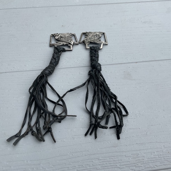 Zodiac USA boot tassels vintage 1980’s brass black leather - Picture 2 of 9